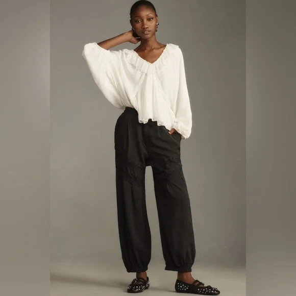 Anthropologie Pieced Black Lace Joggers Size S NWT - Picture 8 of 16